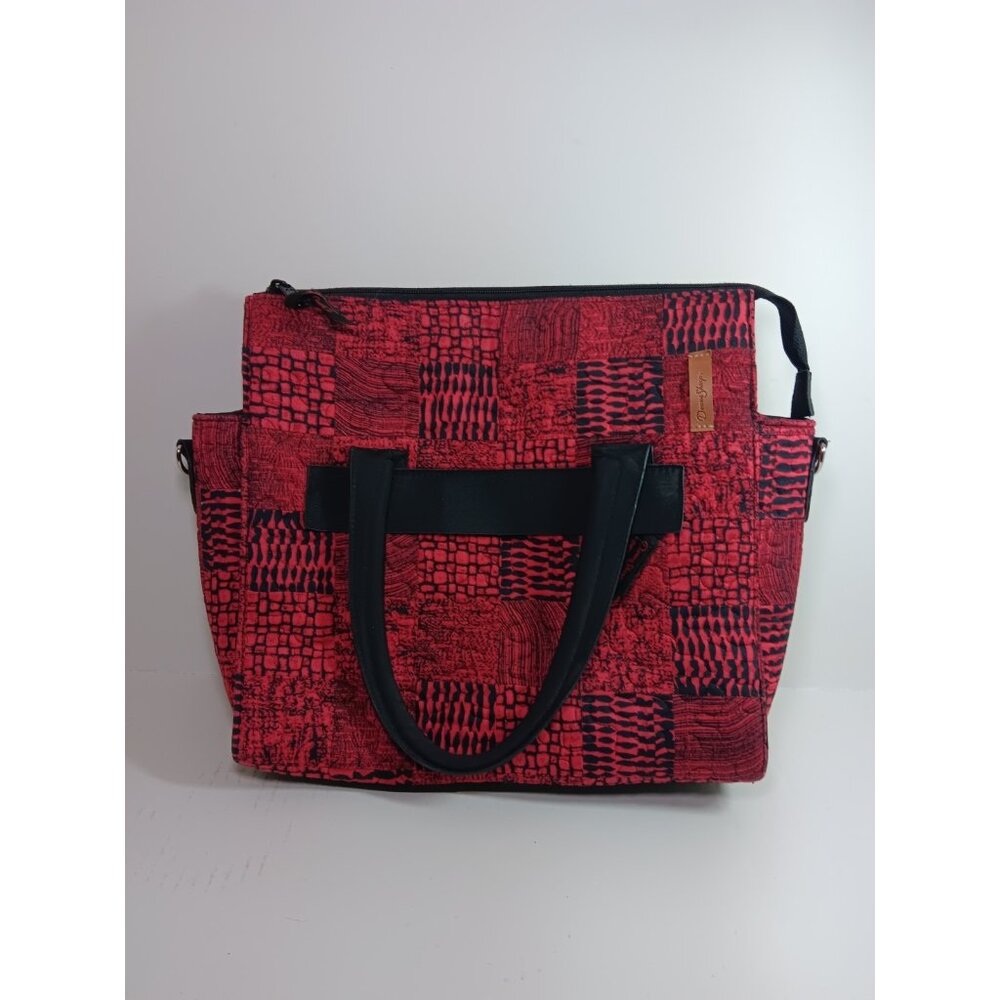 Donna Sharp Red Quilted Patchwork Puzzle Tote Bag… - image 1